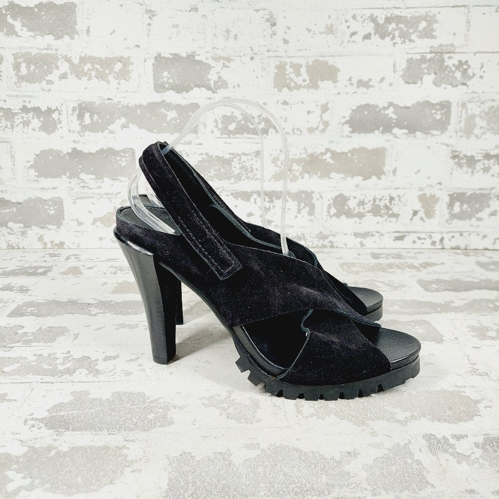 NEW Pedro Garcia Yuval Black Suede Slingback Open Toe Heeled Sandals T59 - Picture 4 of 11